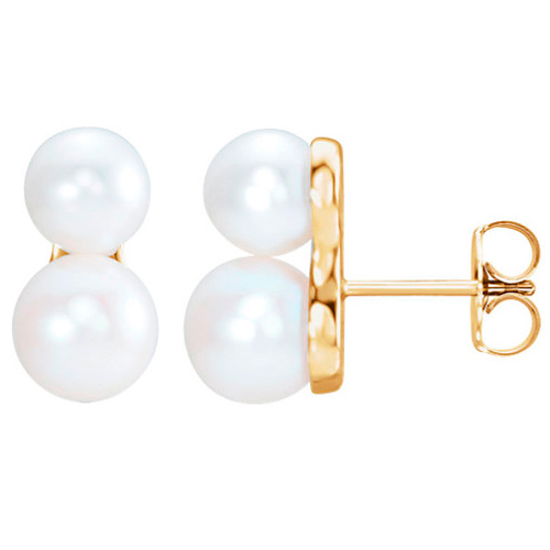 14k Yellow Gold Freshwater Cultured Pearl Duo Ear Climbers