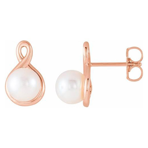 14k Rose Gold Infinity Symbol Freshwater Cultured Pearl Earrings
