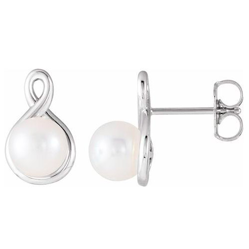 14k White Gold Infinity Freshwater Cultured Pearl Earrings