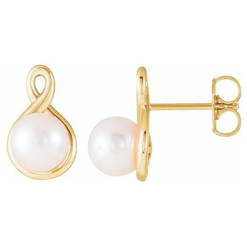 14k Yellow Gold Infinity Freshwater Cultured Pearl Earrings