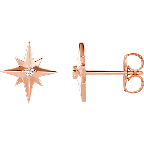 14k Rose Gold .03 ct Diamond North Star Earrings