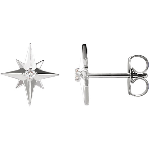 14k White Gold .03 ct Diamond North Star Earrings