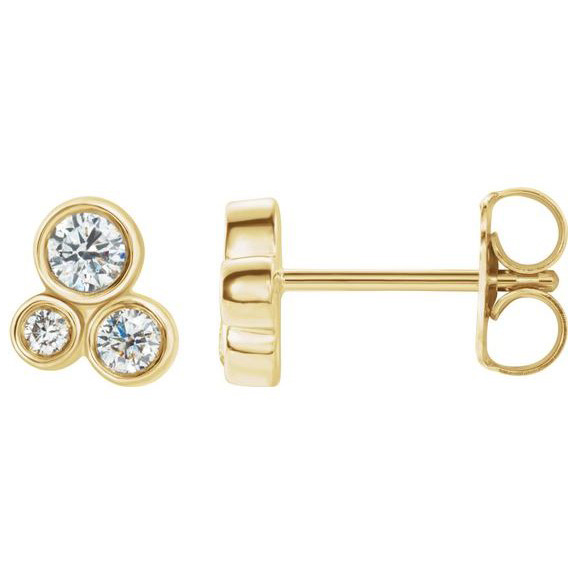 14k Yellow Gold 0.20 ct tw Diamond Three Bezel Cluster Earrings