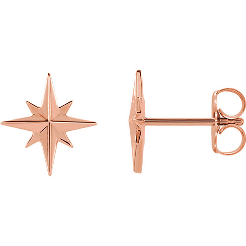 14k Rose Gold North Star Earrings
