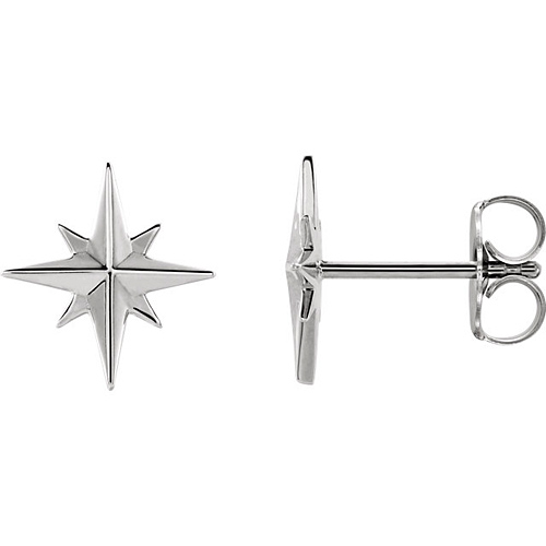 14k White Gold North Star Earrings