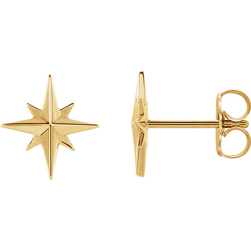 14k Yellow Gold North Star Earrings