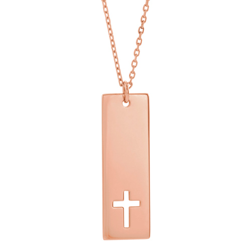 14k Rose Gold Pierced Cross Bar Necklace