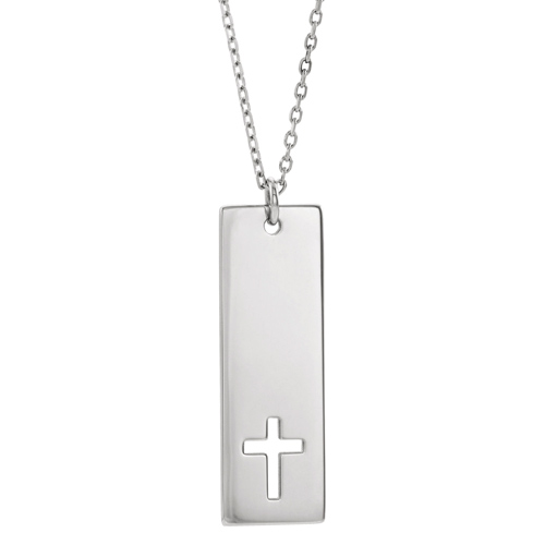14k White Gold Pierced Cross Bar Necklace