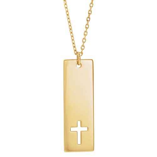 14k Yellow Gold Pierced Cross Bar Necklace JJ86758Y | Joy Jewelers