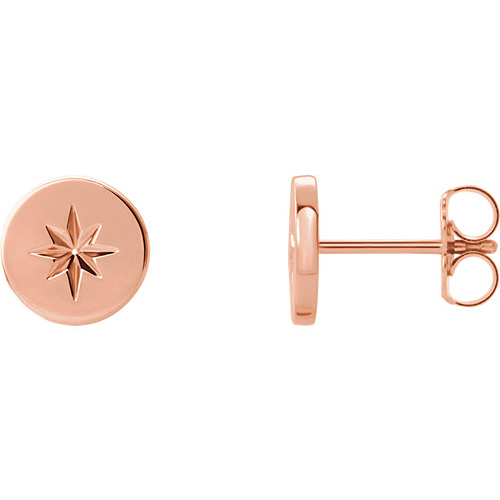14k Rose Gold Disc Starburst Earrings