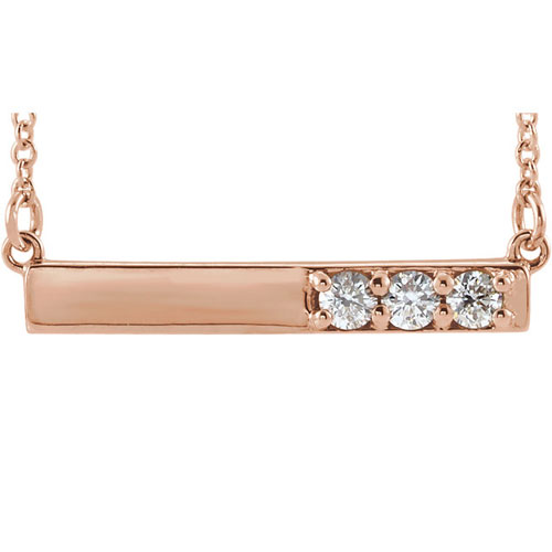 14k Rose Gold 1/5 ct Diamond Bar Necklace