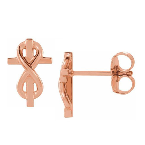 14k Rose Gold Infinity Cross Earrings