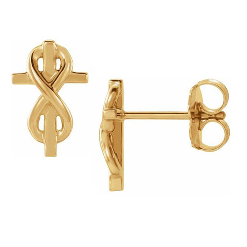 14k Yellow Gold Infinity Cross Earrings