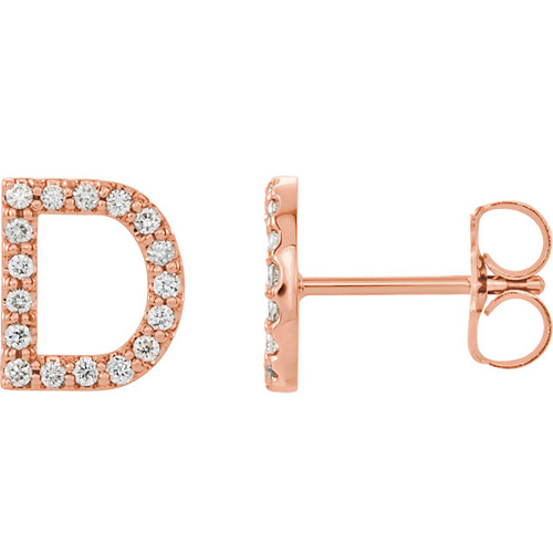 14k Rose Gold Diamond Initial D Earring