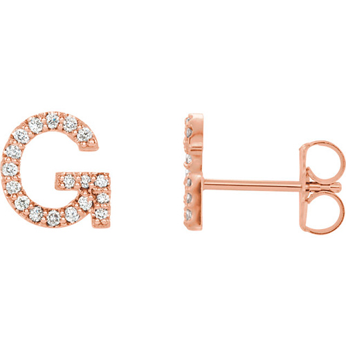 14k Rose Gold Diamond Initial G Earring