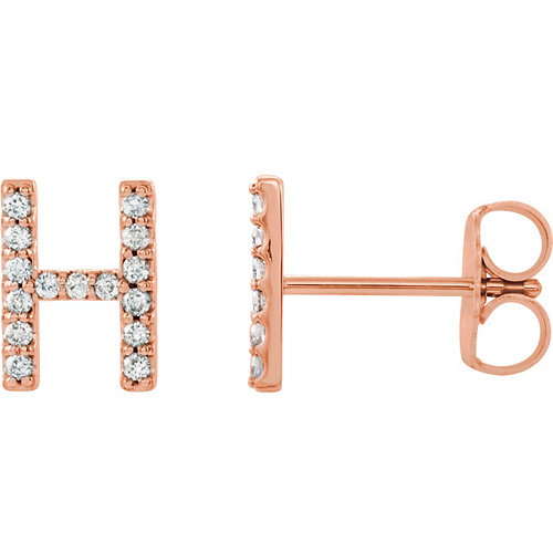 14k Rose Gold Diamond Initial H Earring