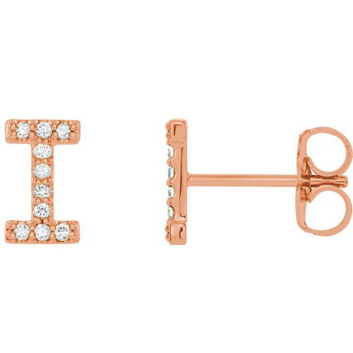 14k Rose Gold Diamond Initial I Earring