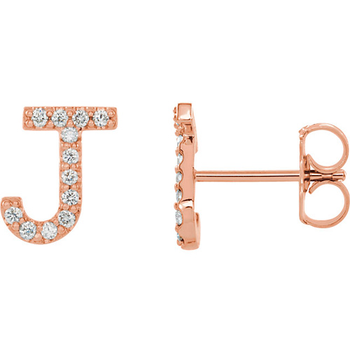 14k Rose Gold Diamond Initial J Earring