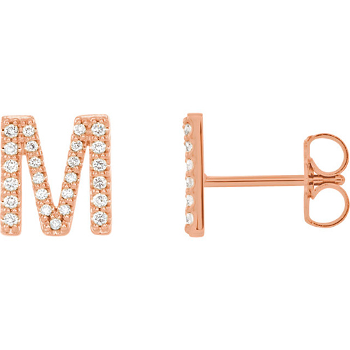 14k Rose Gold Diamond Initial M Earring