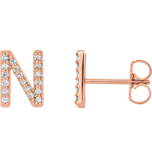 14k Rose Gold Diamond Initial N Earring