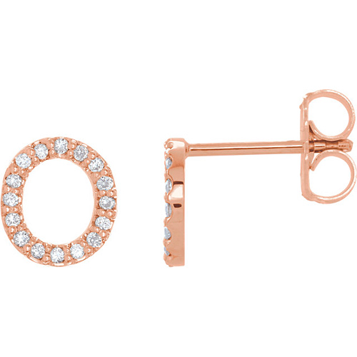 14k Rose Gold Diamond Initial O Earring