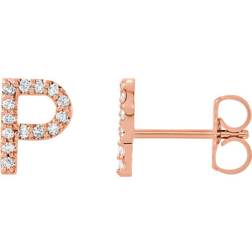 14k Rose Gold Diamond Initial P Earring