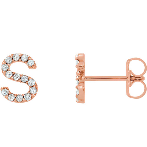 14k Rose Gold Diamond Initial S Earring