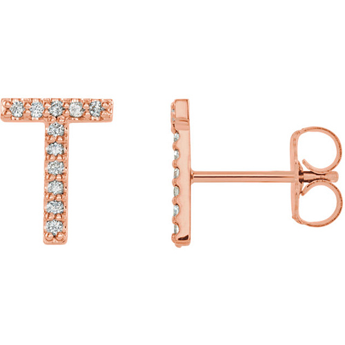 14k Rose Gold Diamond Initial T Earring