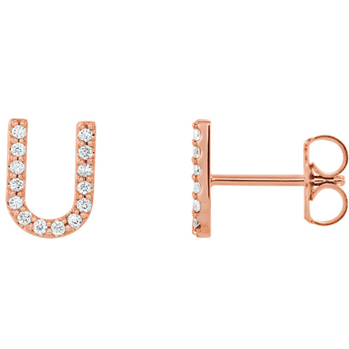 14k Rose Gold Diamond Initial U Earring