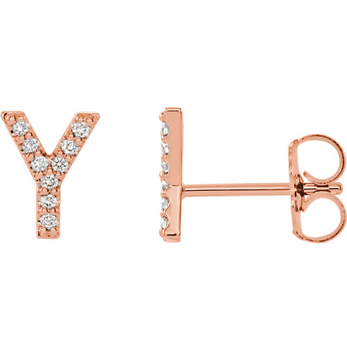 14k Rose Gold Diamond Initial Y Earring
