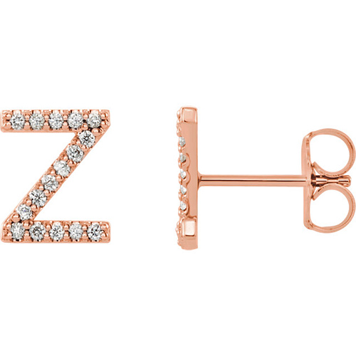 14k Rose Gold Diamond Initial Z Earring