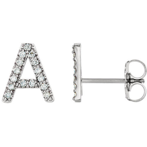 14k White Gold Diamond Initial A Earring