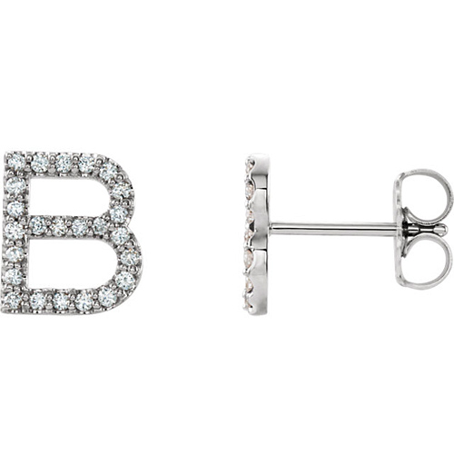 14k White Gold Diamond Initial B Earring