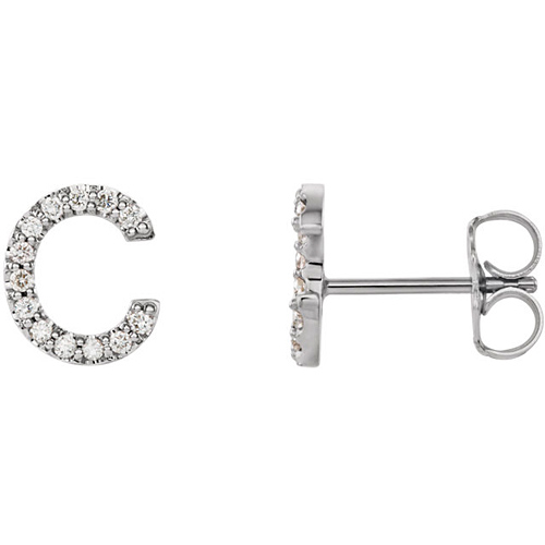 14k White Gold Diamond Initial C Earring