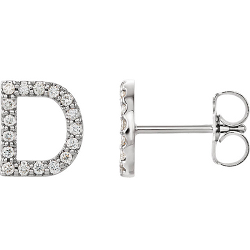 14k White Gold Diamond Initial D Earring