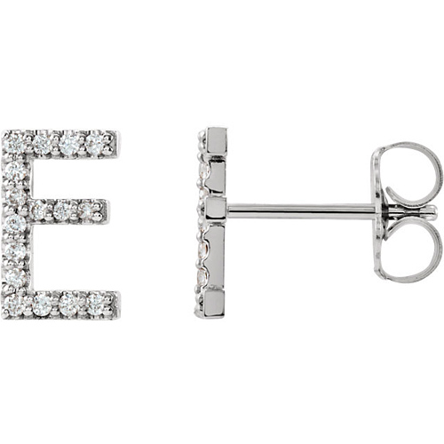 14k White Gold Diamond Initial E Earring