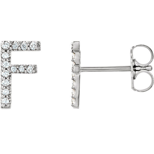 14k White Gold Diamond Initial F Earring