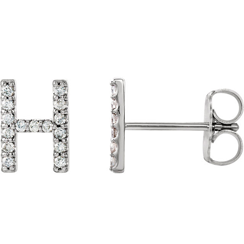14k White Gold Diamond Initial H Earring
