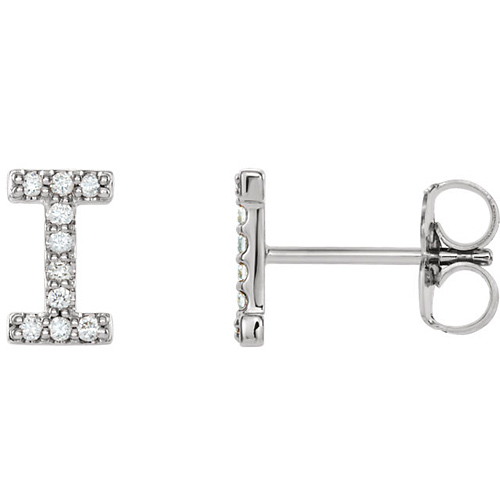 14k White Gold Diamond Initial I Earring