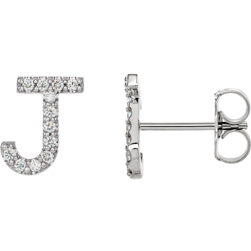 14k White Gold Diamond Initial J Earring