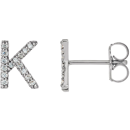 14k White Gold Diamond Initial K Earring