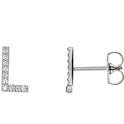 14k White Gold Diamond Initial L Earring