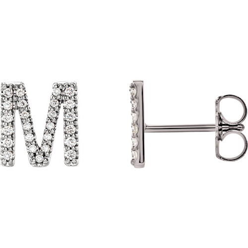 14k White Gold Diamond Initial M Earring