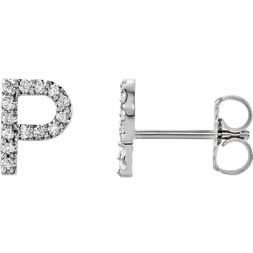 14k White Gold Diamond Initial P Earring