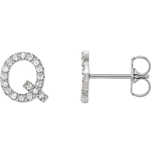14k White Gold Diamond Initial Q Earring