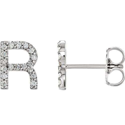 14k White Gold Diamond Initial R Earring