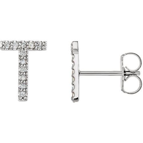 14k White Gold Diamond Initial T Earring