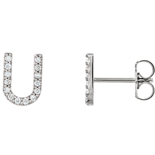 14k White Gold Diamond Initial U Earring