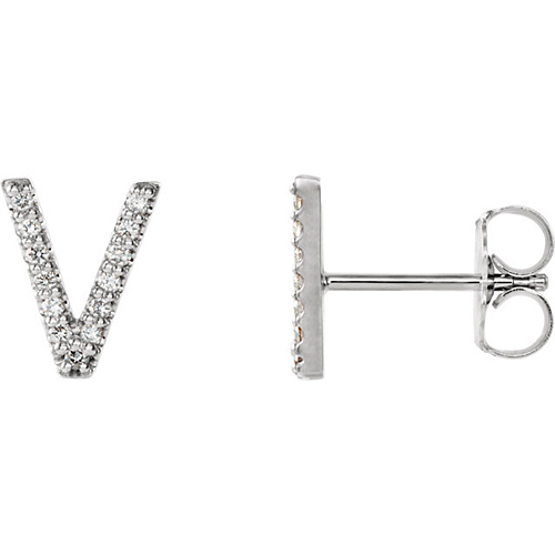 14k White Gold Diamond Initial V Earring