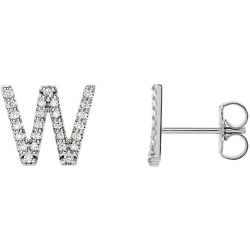 14k White Gold Diamond Initial W Earring